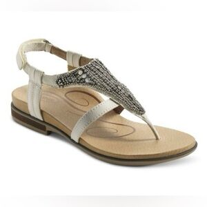 Aetrex Sheila Stone Genuine Buttery Leather Sandles with cushioned sole. Sz 36